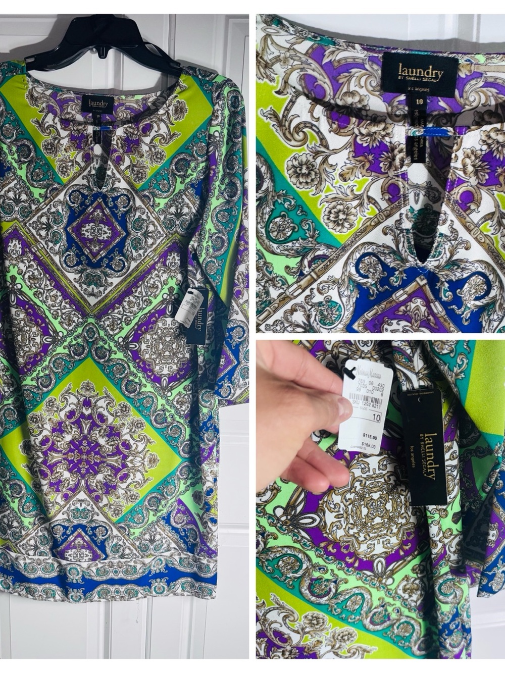 Laundry By Shelli Segal Lime Green, Purple & Teal Printed Tunic Dress